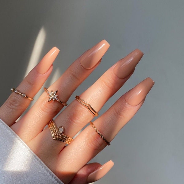 Nude Press On Nails | classic Nails | nude nails | Medium Coffin Nails | False Nails | Luxury Nails | Salon quality Reusable