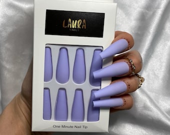 Light Purple Press On Nails | Instant Nails | 24pcs Nails | Long Coffin Nails | False Nails | Luxury Nails | Salon quality Reusable