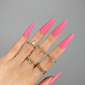 Pink Press On Nails | Cute Nails | Pink Nails | Long Coffin Nails | False Nails | Luxury Nails | Salon quality Reusable