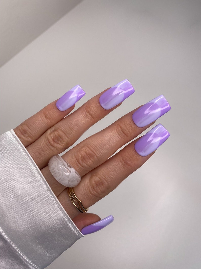 Purple Ombre Press On Nails Ombre Nails Classic nails Medium Square Nails New Trend Luxury Nails Salon quality Reusable image 1