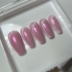 MORGANITE CAT EYE | Press On Nails | Glossy or Matte | Stiletto Almond Coffin Ballerina Oval Square