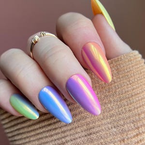 CHROME SORBET | Press on Nails | Stiletto Almond Coffin Oval Square