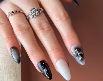 SILVER SABBATH | Press On Nails | Stiletto Almond Coffin Ballerina Oval Square