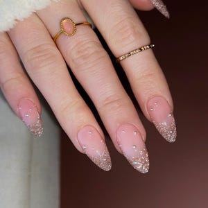 CHAMPAGNE PEARL NAILS | Diamond Polish | Press On Nails | Stiletto Almond Coffin Oval Square