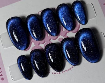 Obsidian Cat Eye | Press On Nails (Customizable)