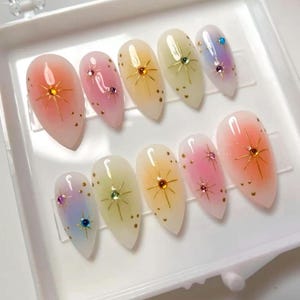 STARLIGHT BOREALIS | Press On Nails | Stiletto Almond Coffin Ballerina Oval Square
