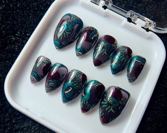 WITCH’S JUNGLE | Press On Nails | Stiletto Almond Coffin Ballerina Oval Square