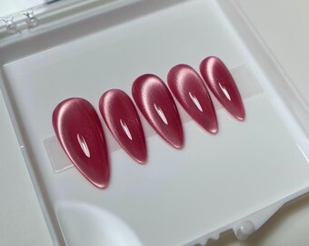 Garnet Cat Eye | Press On Nails (Customizable)