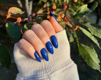 LUXURY BLUE NAILS | Glossy or Matte | Press On Nails | Small Medium Large X-Large | Stiletto Almond Coffin Square