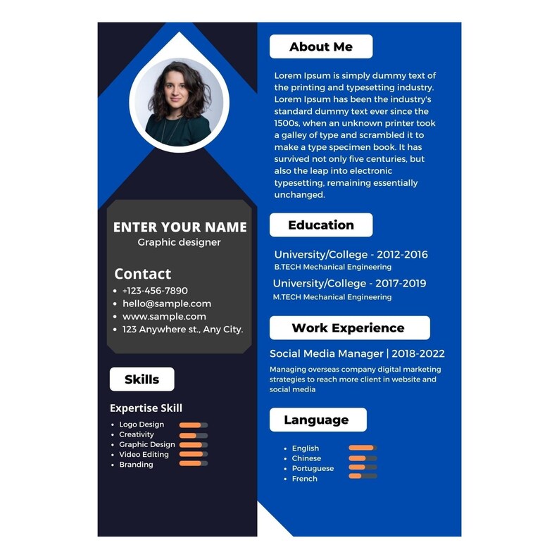 Modern Resume Professional Resume Template 2023. Canva Resume Etsy