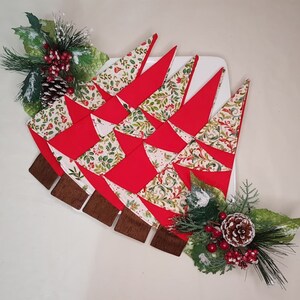 Christmas Tree Fabric Napkins In Traditional Red Designs, Folded Napkins, Christmas Table Decor, Festive Napkins, Cloth Napkins