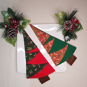 Christmas Tree Fabric Napkins In Traditional Red & Green Designs, Folded Napkins, Christmas Table Decor, Festive Napkins, Cloth Napkins