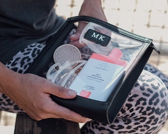 Clear Travel Bag with Initials Cosmetic Travel Bag Transparent Bag Custom  Bag