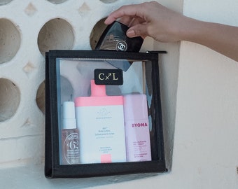 Personalise Transparent Bag Monogram Clear Toiletry Pouch with Initial