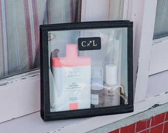 Personalised Pu Pouch Clear makeup Bag for Travel  See-through Toiletries Bag with Initials Monogrammed Clear Toiletry