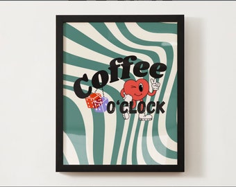 Printable art, Coffee art, Groovy art, Retro art, Coffee Poster, Kitchen Decor, Kitchen art, Mother's Day, vintage, office art, coffee lover