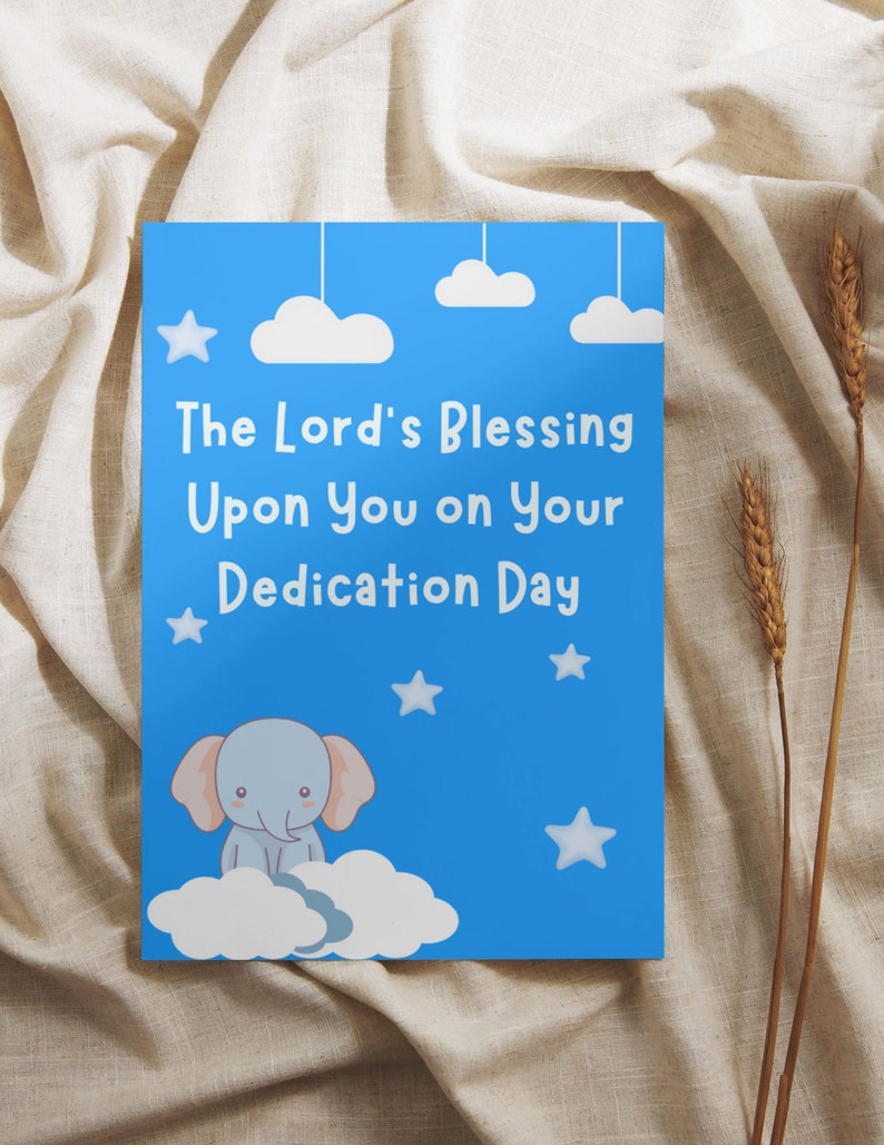 Printable Child Dedication Card, the Lord's Blessing, Baby Elephant ...