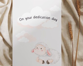 Child Dedication Card, Print at home, greeting card, Bible verse, Christian Cards, Lambs, Clouds, Nursery, Christening, moons and stars