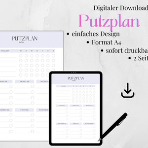 Putzplan Haushaltsplan Reinigungsplan deutsch putz plan download A4 druckbar Haushalt PDF Woche Familie Kinder Küche Putzpläne Routine