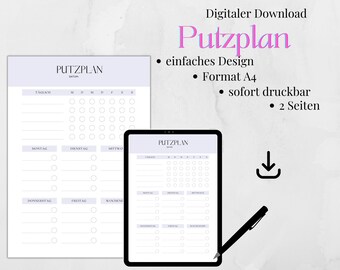 Cleaning plan household plan cleaning plan German cleaning plan download A4 printable household PDF week family children kitchen cleaning plans routine