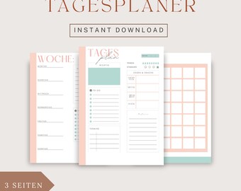 Daily Planner German Old Pink, Turquoise Weekly Planner, Monthly Planner, Printable Planner, Planner Set, Planner Inserts, Instant Download | A4 & A5