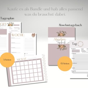 May include: A set of printable planner pages with a floral design. The pages include a daily planner, a weekly planner, a monthly planner, and a weight loss journal. The pages are in a light pink and brown color scheme.