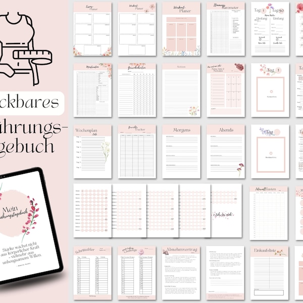 Voedingsdagboek, dagboek voor gewichtsverlies, dieetdagboek, afvallen, gezond gewichtsverlies, planner voor gewichtsverlies, fitnessplanner, fitnesstracker, tracker voor gewichtsverlies