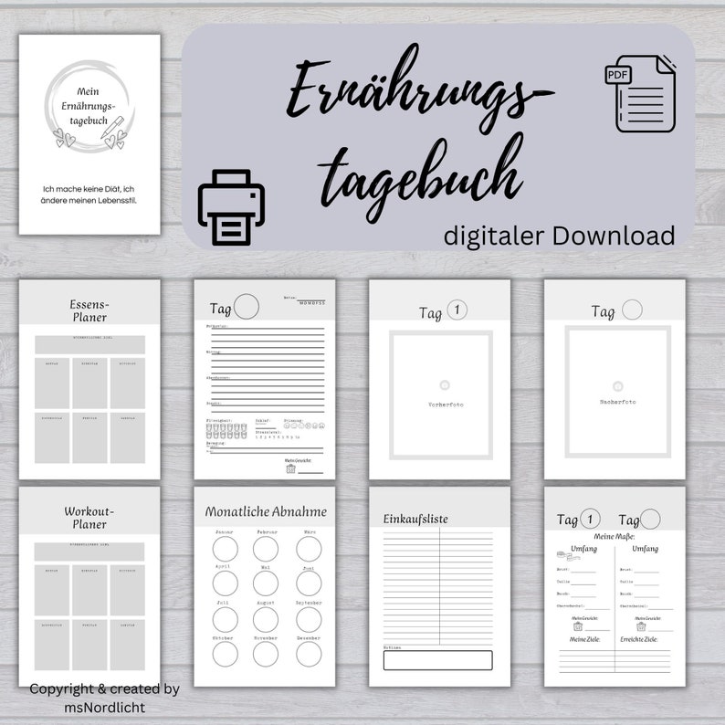 Ernährungstagebuch, Abnehmtagebuch, Diät Tagebuch, Abnehmen, gesund