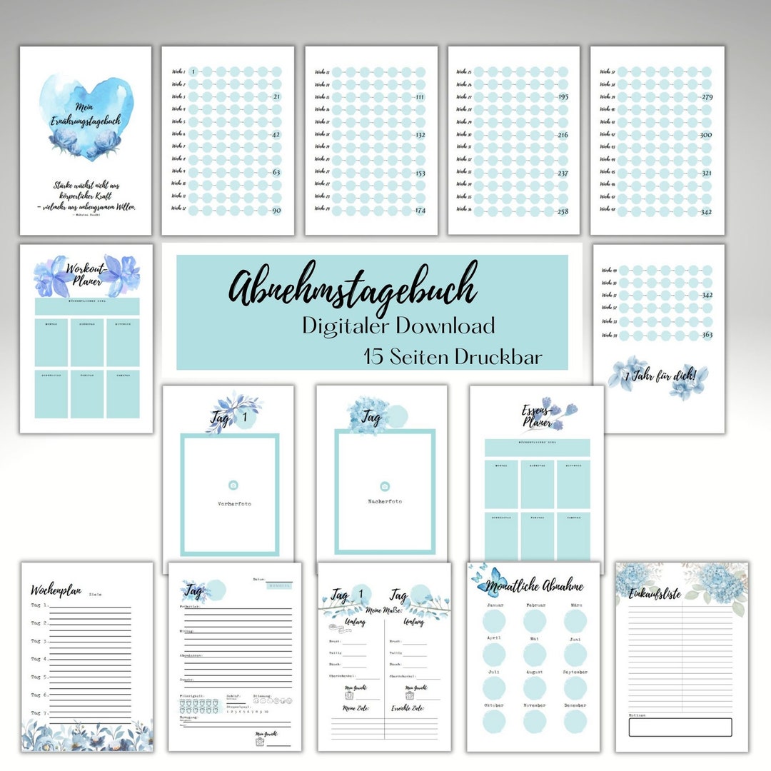 Ernährungstagebuch, Abnehmtagebuch, Diät Tagebuch, Abnehmen, gesund