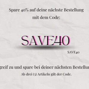 May include: A white crumpled paper background with black text that reads "Spare 40% on your next order with the code: SAVE40". The text SAVE40 is in pink and outlined in black. The text below reads "Grab it and save on your next order! From three (3) items the code applies."