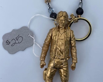 Handmade Gold Han Solo Action Figure Keychain: Star Wars Beaded Charm