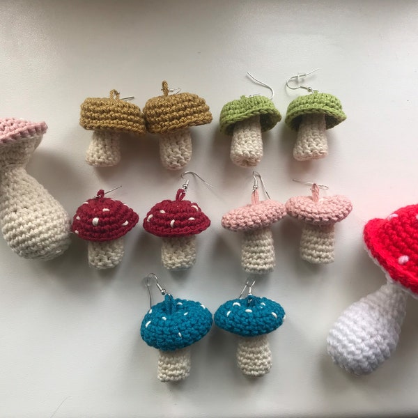 Crochet Mushroom Earrings Handmade