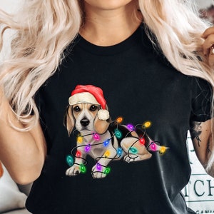Beagle Christmas Tree Lights T-Shirt, Beagle Dog Christmas Shirt, Dog Shirt, Family French Dog Shirt, Beagle Gifts T-Shirt