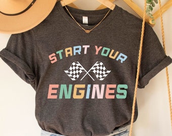 Start Your Engines Shirt, Retro Racing Lover Shirt, Checkered Flag, Fast Cars Tee, Raceday Shirt, Race Day Gifts, Carb Day Tee, Racing Shirt