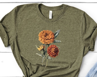 Wildflower Vintage T-Shirt, Orange Marigolds Shirt, Oversized T-Shirt Flower Lover Shirt, T-Shirt Shirt for Women, Gift Shirt
