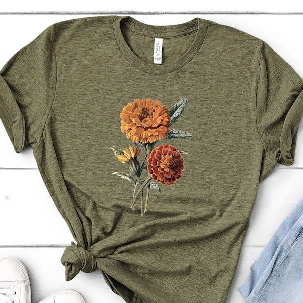 Wildflower Vintage T-Shirt, Orange Marigolds Shirt, Oversized T-Shirt Flower Lover Shirt, T-Shirt Shirt for Women, Gift Shirt