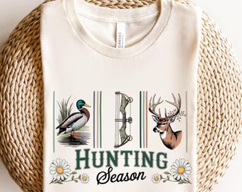 Hunting Season T-Shirt, Duck Deer and Bow Design, Funny Outdoor Shirt, Rustic Wildlife Hunting Sweater Gift for Hunters
