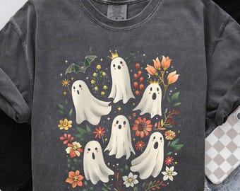 Cute Floral Ghost Tshirt, Spooky Cute, Comfort Colors®, Ghost Flowers Ghost Tee, Retro Halloween Spring Ghost Tee,Cottagecore Halloween Tee