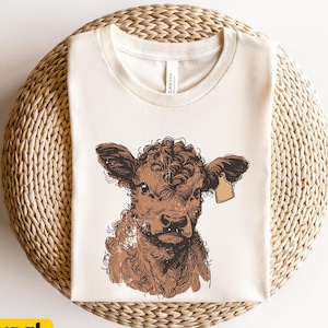 Cute Cattle with Tag T-Shirt, Retro Cow Shirt, Funny Cow Gift Tee, Vintage Cows Lover, Vintage Cows Nature Scene, Western Farm Life