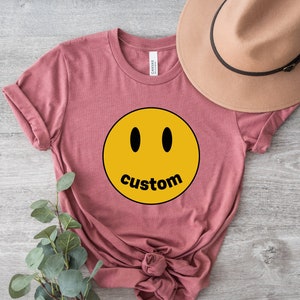 Custom Smile Face T-Shirt, Smile Face With Name Tee, Personalized Smile Tee, Women&#39;s Shirt, Happy Face Shirt, Smile Face,Shirts for Women