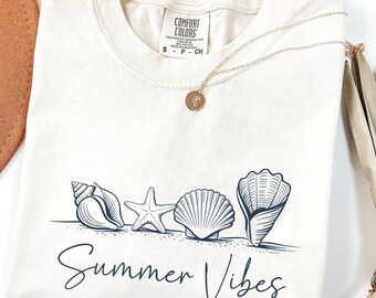 Summer Vibes SeaShell Shirt, Beach T-Shirt, Comfort Colors®, Ocean Lover, Summer Woman Shirt, Aesthetic Shirt, Ocean Lover Gift,SeaShell Tee
