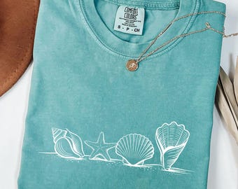 Summer Vibes SeaShell Shirt, Beach T-Shirt, Comfort Colors®, Ocean Lover, Summer Woman Shirt, Aesthetic Shirt, Ocean Lover Gift,SeaShell Tee