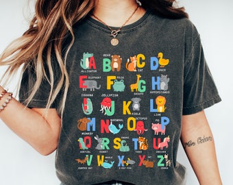 Alphabet T-Shirt, ABC Tee, Animals Alphabet T-Shirt, Kingergarten Teacher Gift, Alphabet Shirt for Teachers, Tescher Shirt, Back to School