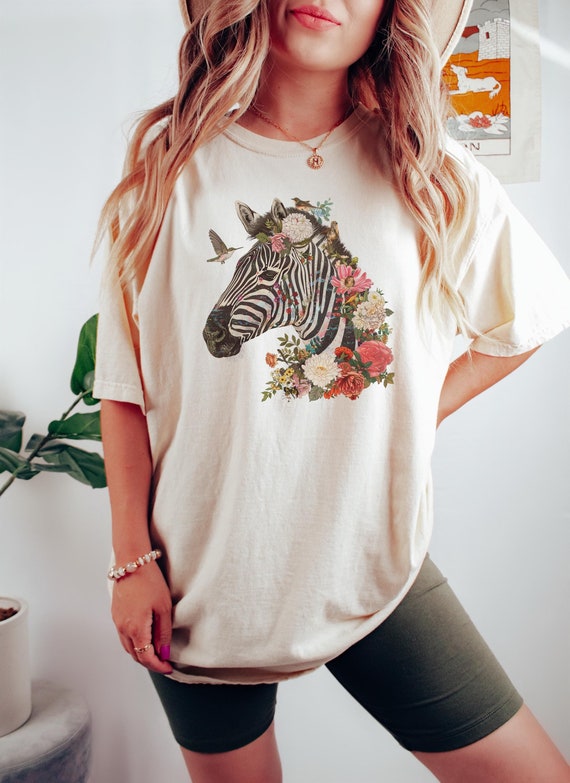 Zebra Horse Boho Vintage Flowers T-Shirt, Zebra Head Face Tee, Vintage Retro Shirt, Animals T-Shirt, Safari Tee, Watercolor Shirt