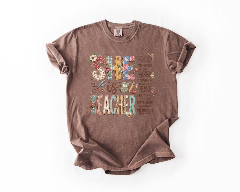She Is Teacher Christian Teacher T-Shirt, Faith Based Teacher Shirt, Inspirational Bible Verse Teacher, Religious Teaching Comfort Colors image 5