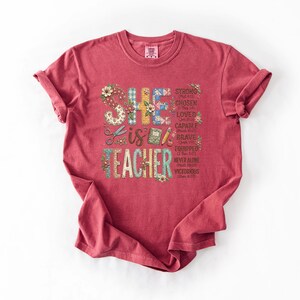 She Is Teacher Christian Teacher T-Shirt, Faith Based Teacher Shirt, Inspirational Bible Verse Teacher, Religious Teaching Comfort Colors image 9