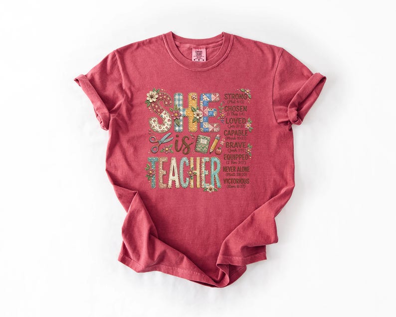 She Is Teacher Christian Teacher T-Shirt, Faith Based Teacher Shirt, Inspirational Bible Verse Teacher, Religious Teaching Comfort Colors image 9