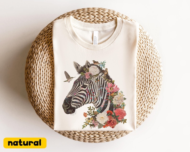 Zebra Horse Boho Vintage Flowers T-Shirt, Zebra Head Face Tee, Vintage Retro Shirt, Animals T-Shirt, Safari Tee, Watercolor Shirt