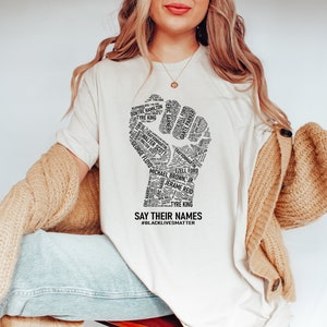 Camiseta de Black Lives Matter Say Their Names, camiseta BLM, camiseta Say Their Names, camiseta de tiendas propiedad de negros, camiseta de historia negra imagen 2