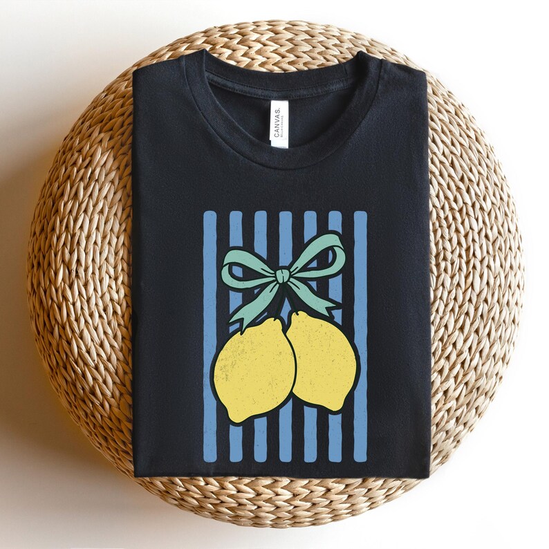 Coquette Summer Lemons Shirt, Coquette Bow Summer Lemon Shirt, Retro Fancy Lemon T-Shirt, Vibes Crewneck, Trendy Bow Summer Tee image 2